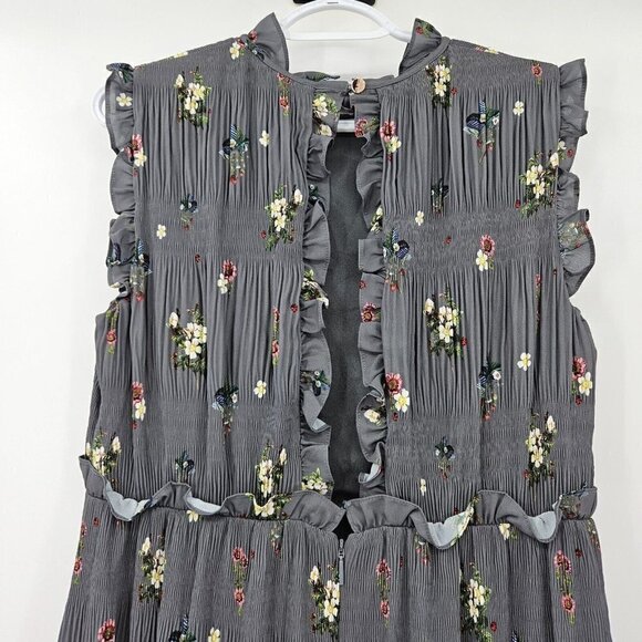 Ted Baker Toppaz Oracle Pleated Midi Dress Gray Women’s 3 Size 8 Floral Formal - Picture 10 of 16